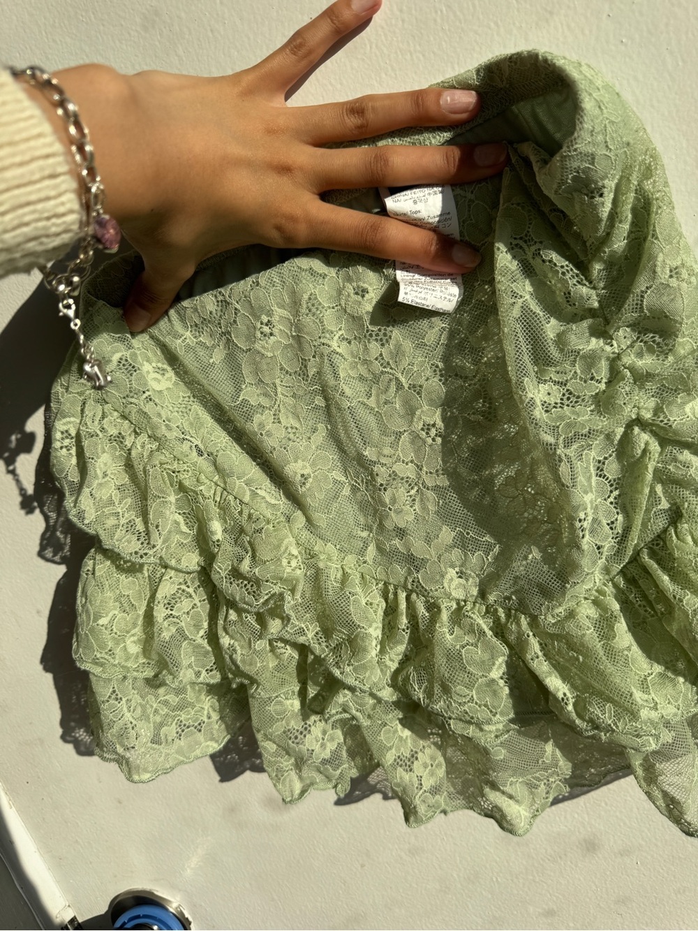 SHEIN Pastel Green Lace Ruffle Top